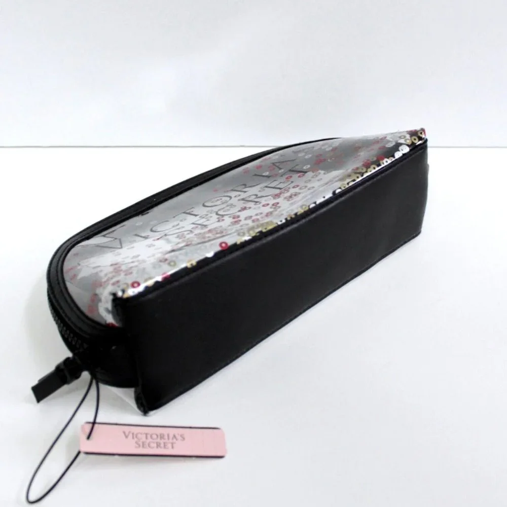 Victoria's Secret Clear Sparkle Confetti Zip Cosmetic Makeup Case Pouch Bag